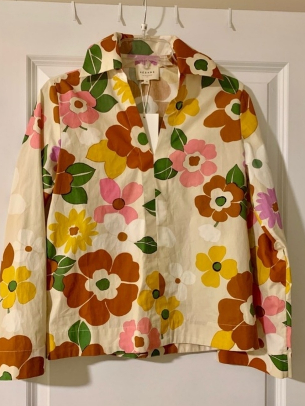 SÉZANE Angelique Sol 70's Flower Power Print Cream Multi Shacket Tunic NWT RARE - Picture 7 of 14